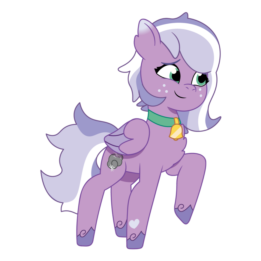 a happy purple pegasus pony with a raised hoof