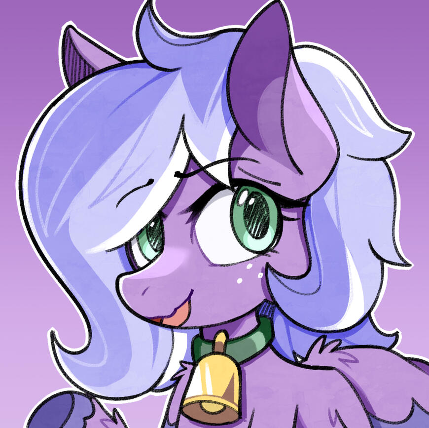 a happy purple pegasus pony smiling at the camera