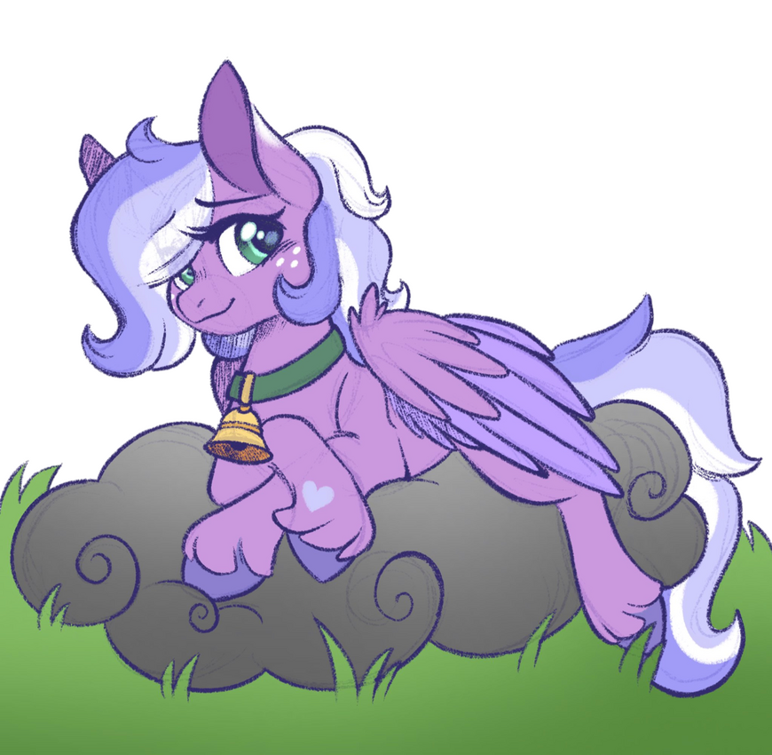 a relaxed purple pegasus pony resting on a stormcloud